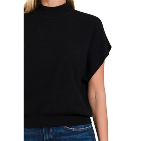 Zenana Mock Neck Short Dolman Sleeve Sweater - Picture 3 of 3
